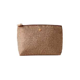 Borbonese Medium Beauty Case made of Recycled Nylon Beige/Marrone 932029I15994