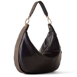 Borbonese Hobo Bag Oyster Medium Nero/Clay Grey 923738AR1Z79 2