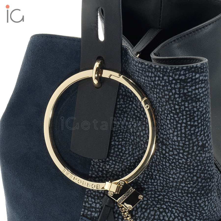 Borbonese Etoile Medium Nero/Nero/Blu 924473749 W44 handbag | iGetaBrand