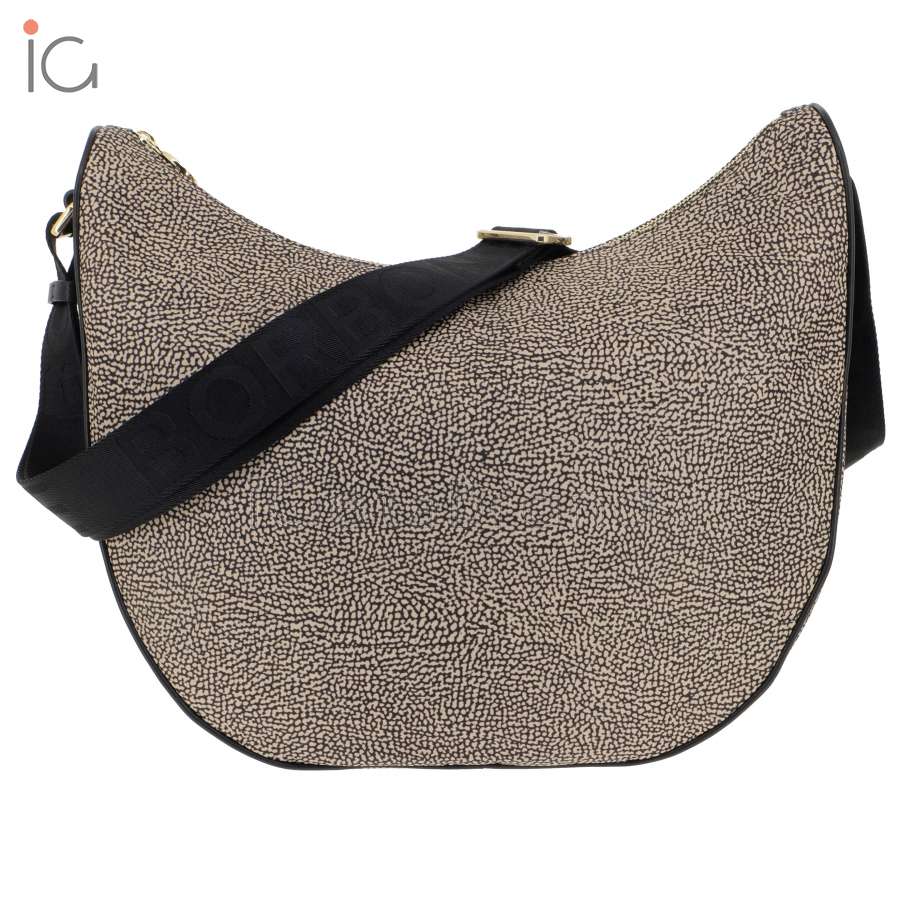 Borbonese Luna Medium Di Nylon Riciclato OP Naturale/Nero 934412I15 X11  shoulder bag | iGetaBrand