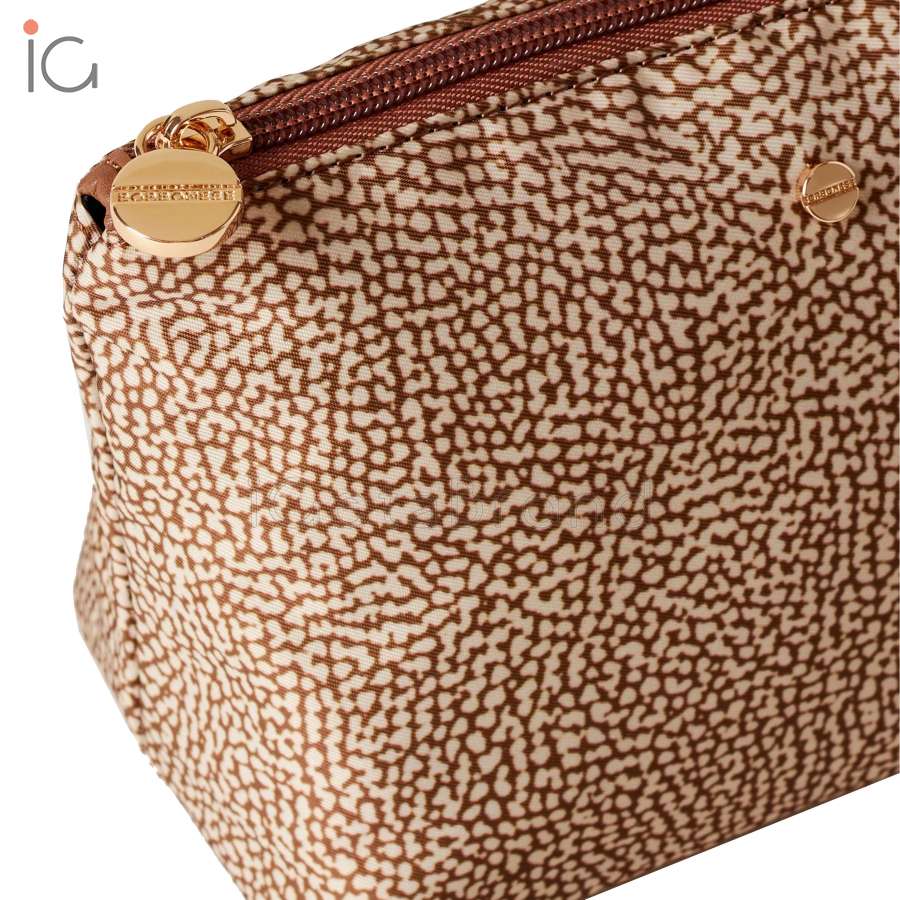 Borbonese Medium Beauty Case made of Recycled Nylon Beige/Marrone 932029I15994