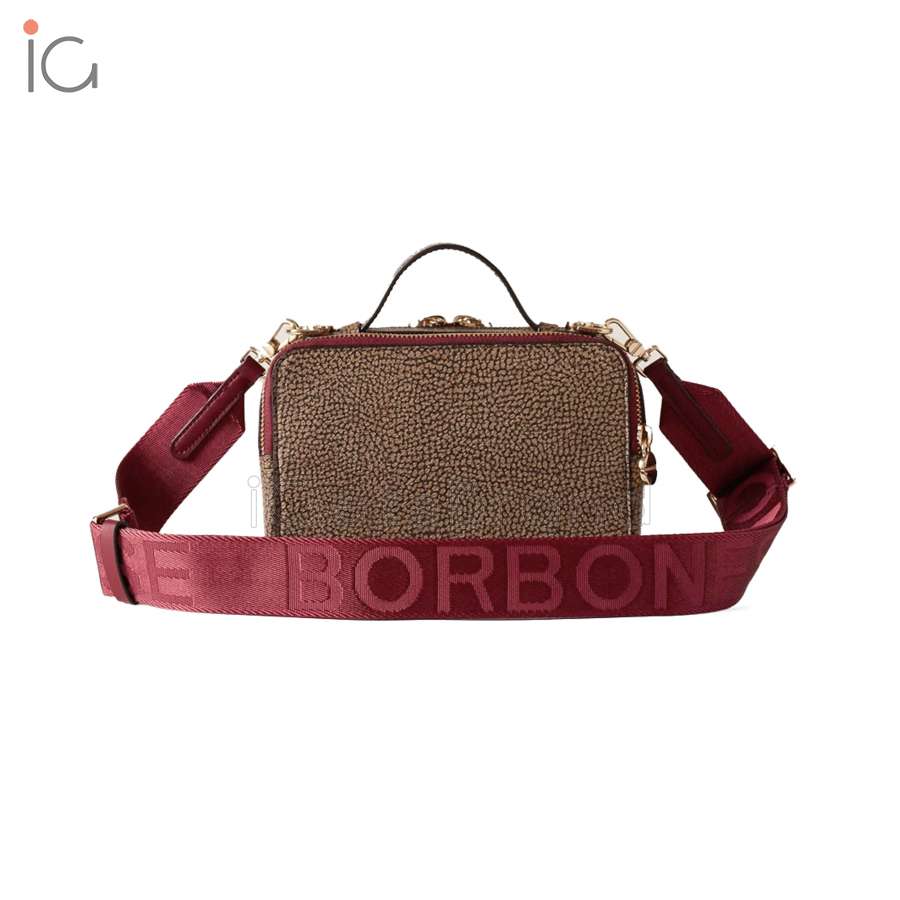 Borbonese Camera Bag Road Small OP Naturale/Borgogna 924892AN0Z82