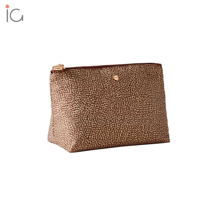 Borbonese Medium Beauty Case made of Recycled Nylon Beige/Marrone 932029I15994